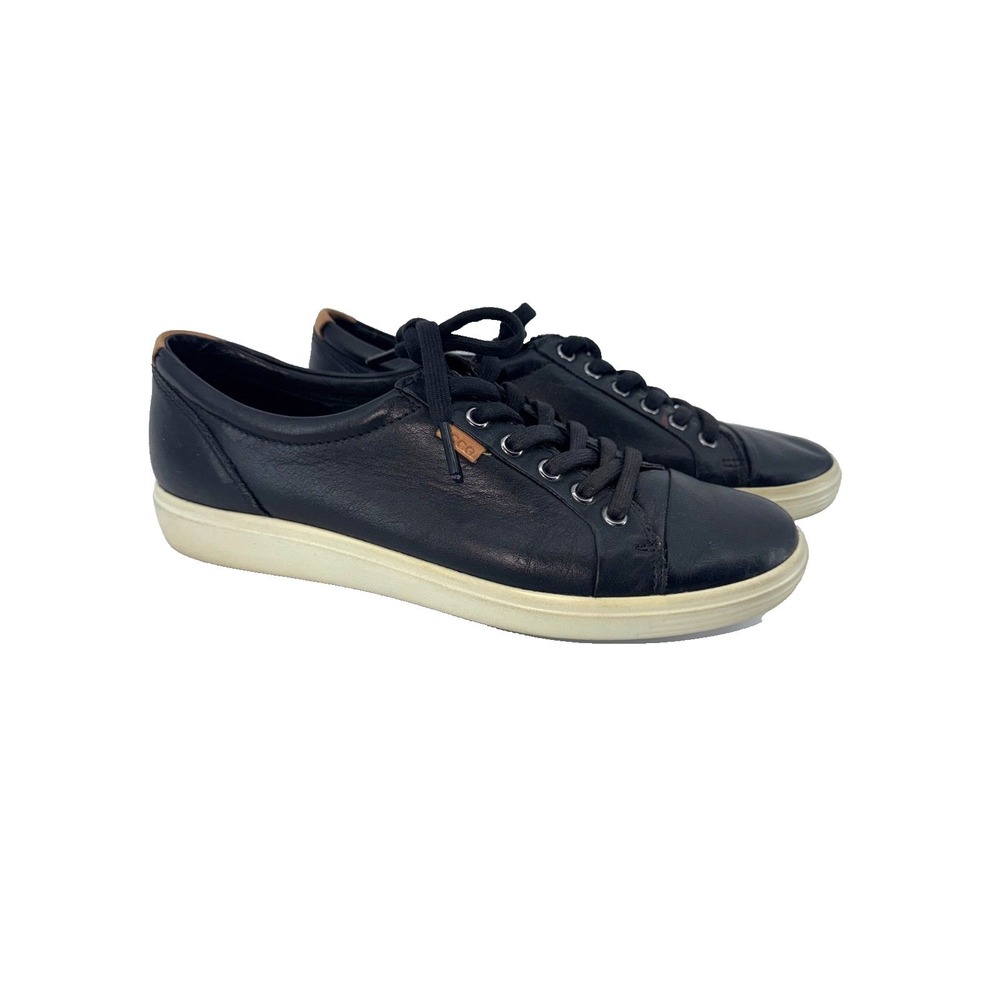 ECCO Soft 7 Black Leather Sneakers 10 Women Low Top Casual 430003-01001